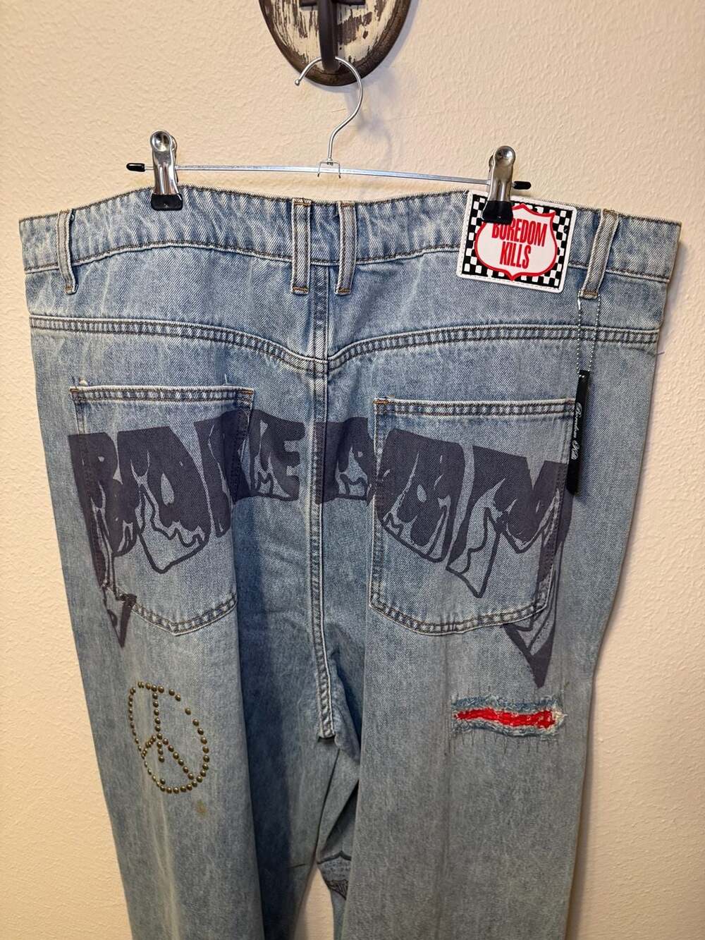 Boredom Kills Scribble Wide, Baggy Denim. Y2K, Streetwear, Grunge punk, Skater.